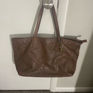 Genuine, brown leather fossil large purse/tote